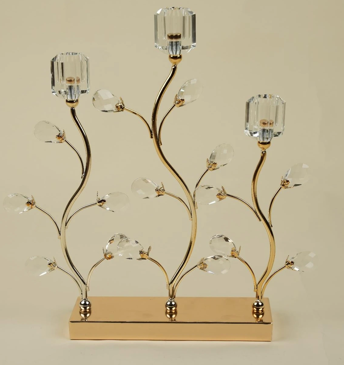 Hexagonal Crystal Top Candle Stand With 3 Holders